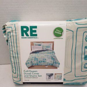 New Full Queen Duvet Shams Cover Set Limited Edition Boombox Music Teen Blue